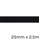 A reel of Black Polycotton Bias Binding, measuring approx. 25mm x 2.5m.