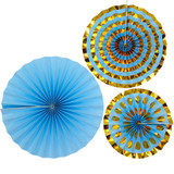 Pattern Works Blue & Gold Paper Fans (3)