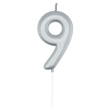 6cm Number 9 Metallic Silver Birthday Candle (1)