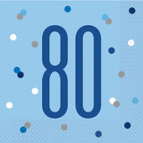 80th Birthday Glitz Blue & Silver Paper Napkins (16)