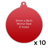 Mirror Red Acrylic Bauble Tags - 3mm x 8cm (1 hole) (10)