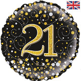 18 inch 21st Birthday Black & Gold Fizz Foil Balloon (1)