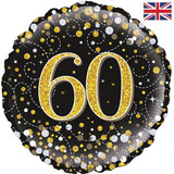 18 inch 60th Birthday Black & Gold Fizz Foil Balloon (1)