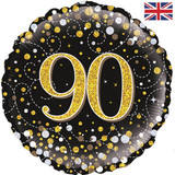18 inch 90th Birthday Black & Gold Fizz Foil Balloon (1)