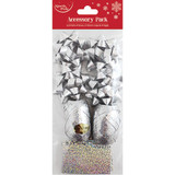 Silver Bow, Ribbon & Tag Gift Accessory Pack (10)