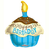 18 inch Birthday Cupcake Blue Foil Balloon (1)