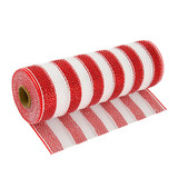 Metallic Red & White Stripe Deco Mesh - 25cm x 9.1m (1)