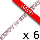 Pack of 6 Happy 16th Birthday Pink Letter Banners - 2.2m