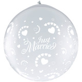 3ft Clear Just Married Hearts-A-Round Neck-up Latex Balloons (2)