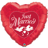 36 inch Just Married Red & White Heart Foil Balloon (1)