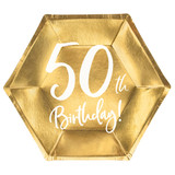 50th Birthday Gold & White Paper Plates (6)