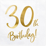 30th Birthday Gold & White Paper Napkins (20)