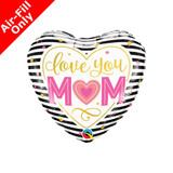 9 inch Love You Mum Stripes Foil Balloon (1) - UNPACKAGED