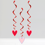 26 inch Pink and Red Heart Swirl Hanging Decorations (3)