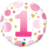 18 inch Pink Dots Age 1 Foil Balloon (1)