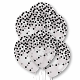 11 inch Black Confetti Print Clear Latex Balloons (6)