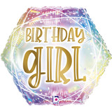 18 inch Birthday Girl Rainbow Holographic Foil Balloon (1)