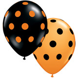 11 inch Orange & Black Big Polka Dots Latex Balloons (25)