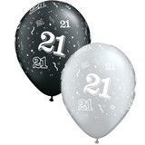 11" 21-A-Round Onyx Black & Silver Latex Balloons (25)