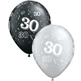 11" 30-A-Round Onyx Black & Silver Latex Balloons (25)