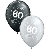 11" 60-A-Round Onyx Black & Silver Latex Balloons (25)