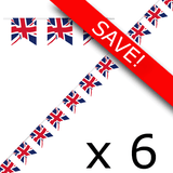 Pack of 6 Union Jack Plastic Pennant Banners - 2.7m