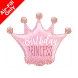 14 inch Birthday Princess Pink Crown Foil Balloon (1)-UNPACKAGED