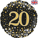 18 inch 20th Birthday Black & Gold Fizz Foil Balloon (1)
