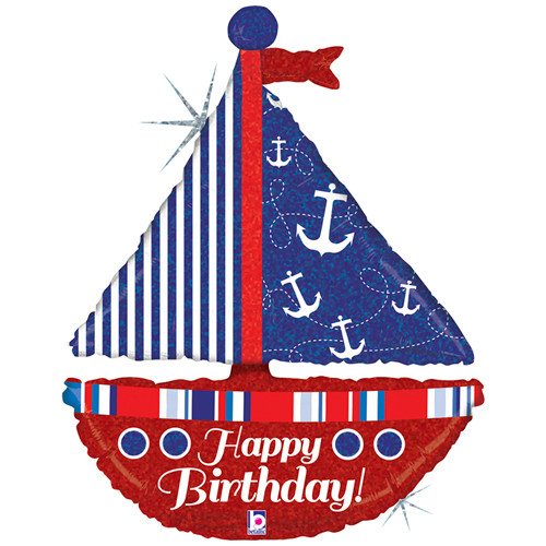 37 inch Nautical Sailboat Happy Birthday Foil Balloon (1)