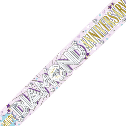 Happy Diamond Anniversary Holographic Banner - 2.7m (1)