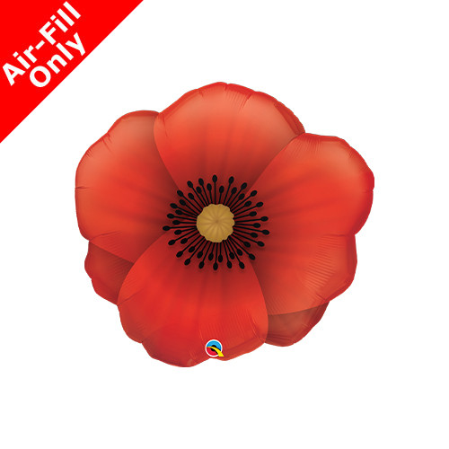 14 inch Red Pretty Poppy Foil Balloon (1) - UNPACKAGED