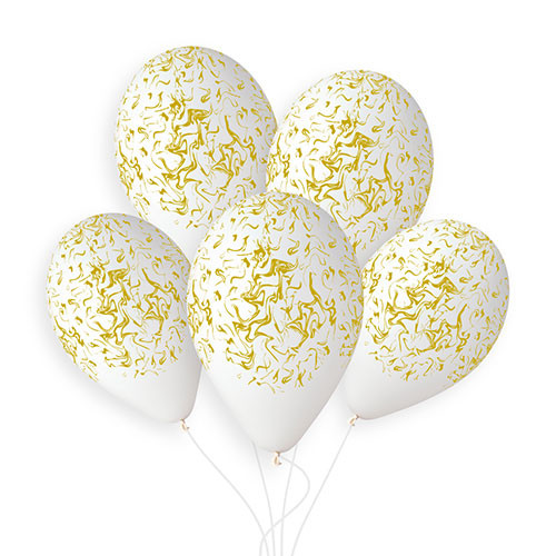 13 inch White & Gold Gemar Marble Latex Balloons (50)