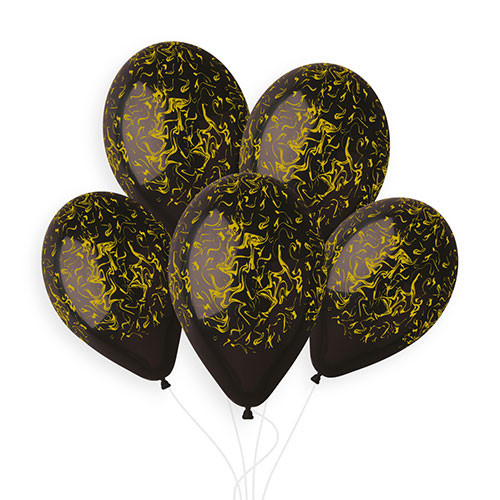 13 inch Black & Gold Gemar Marble Latex Balloons (50)