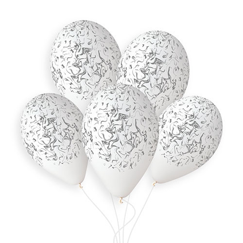 13 inch White & Grey Gemar Marble Latex Balloons (50)