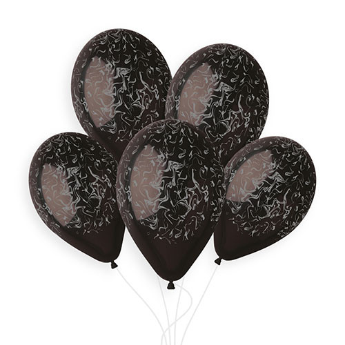13 inch Black & Grey Gemar Marble Latex Balloons (50)