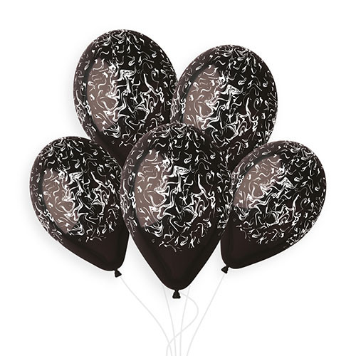 13 inch Black & White Gemar Marble Latex Balloons (50)