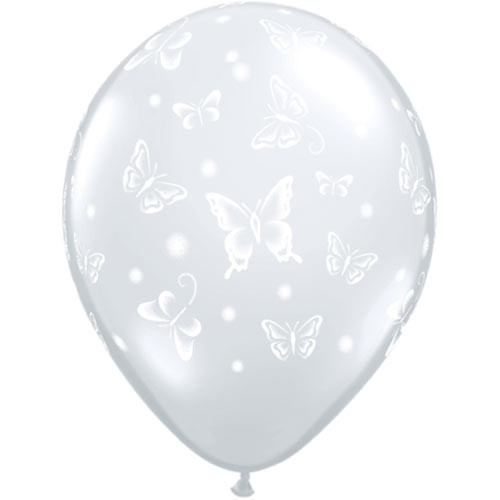 11 inch Diamond Clear Butterflies-A-Round Latex Balloons (50)