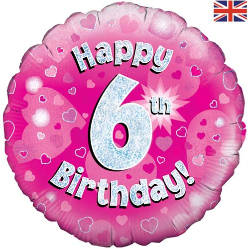 18 inch Happy 6th Birthday Pink Foil Balloon (1)