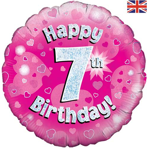 18 inch Happy 7th Birthday Pink Foil Balloon (1)