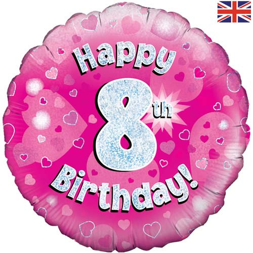 18 inch Happy 8th Birthday Pink Foil Balloon (1)