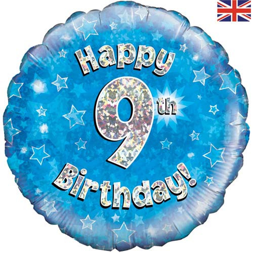 18 inch Happy 9th Birthday Blue Foil Balloon (1)