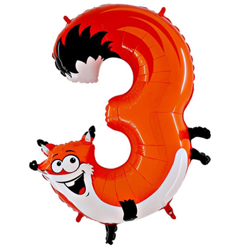 40 inch Zooloons Number Three Fox Foil Balloon (1)