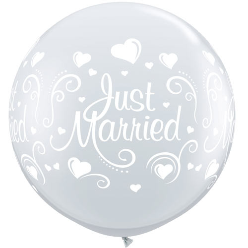 3ft Just Married Hearts Diamond Clear Latex Balloons (2)