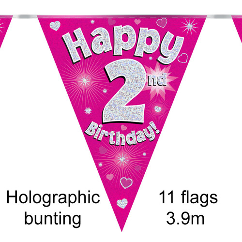2nd Birthday Pink Bunting - 3.9m (1)