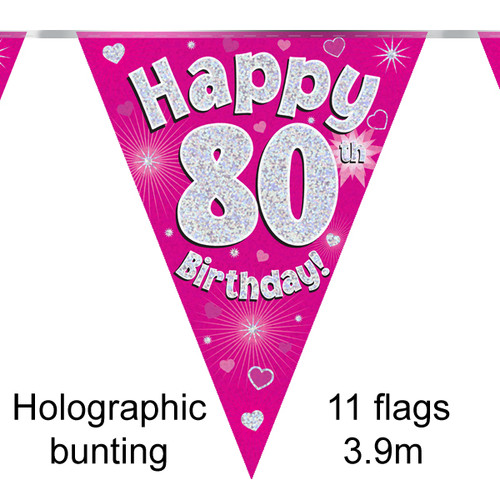 80th Birthday Pink Bunting - 3.9m (1)