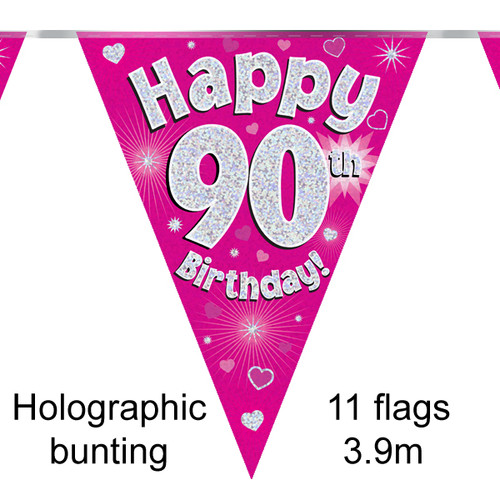 90th Birthday Pink Bunting - 3.9m (1)