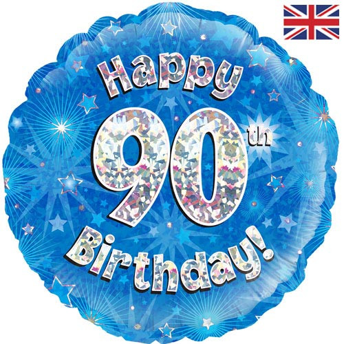 18 inch Happy 90th Birthday Blue Foil Balloon (1)