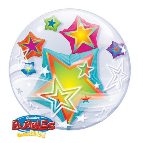 24 inch Multicoloured Stars Double Bubble Balloon (1)