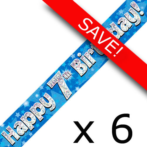 Pack of 6 7th Birthday Blue Banners - 2.7m