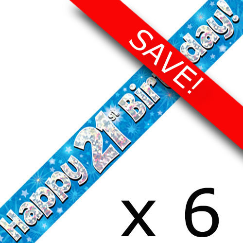 Pack of 6 21st  Birthday Blue Banners - 2.7m